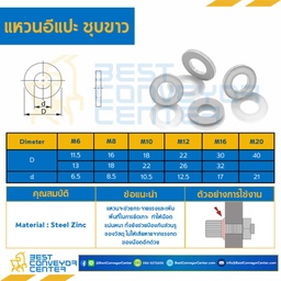 แหวนอีแปะชุบขาว M5 ขอบ 12 mm. รู 5.6 mm. : W-M5-D12x5.6S