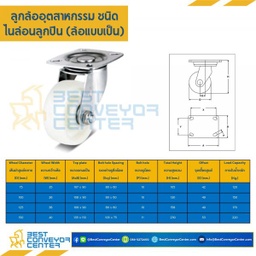 NYB-S-125 ล้อไนล่อนลูกปืน แบบแป้นหมุน ขนาด 125 mm.