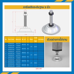 AF3SS20L165 : ขาฉิ่งปรับระดับ ฐาน 3 นิ้ว M20x165 mm. (ความยาวรวมฐาน)  (SUS304)