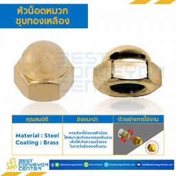 หัวน็อตหมวกชุบทองเหลือง ขนาด 8″x32 ขอบ 8.5 สูง 8 mm. : CN-8-BR